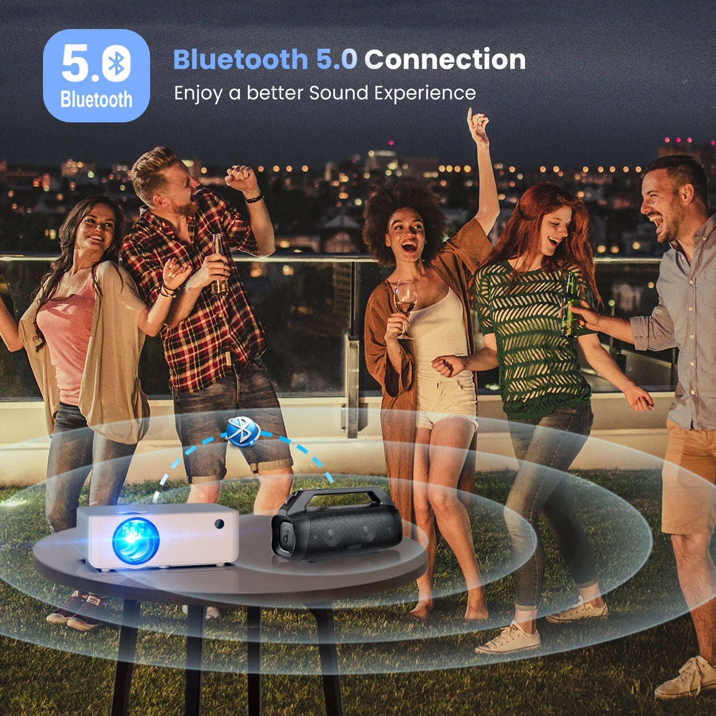 Wifi Bluetooth Projector, Portable Movie Projector Native 1080P for Home &Outdoor, Full HD Video Projector Compatible with Phone/Laptop/Pc/ TV Stick/Usb/Sd Card (Tripod Included)